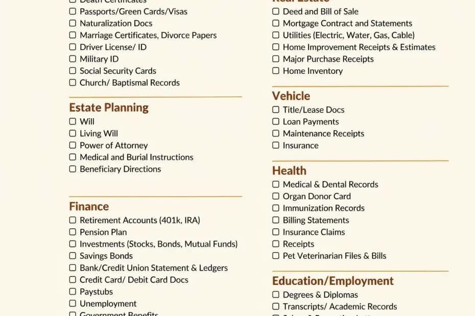 Home Filing System Checklist | 60+ Important Papers & Documents to Organize Household Paperwork
