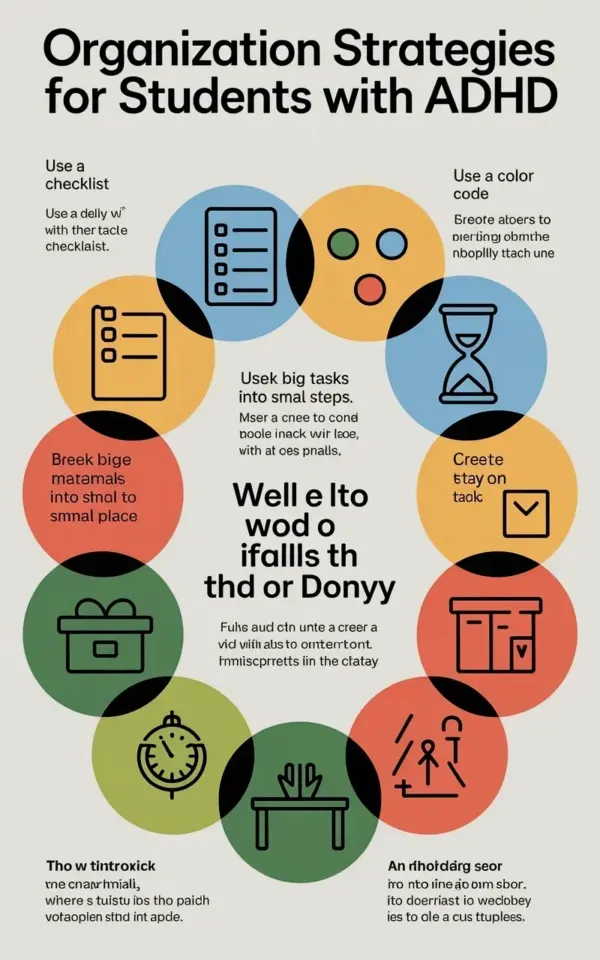 ADHD Organization Strategies for Students: 10 Tips Infographic with Daily Checklist